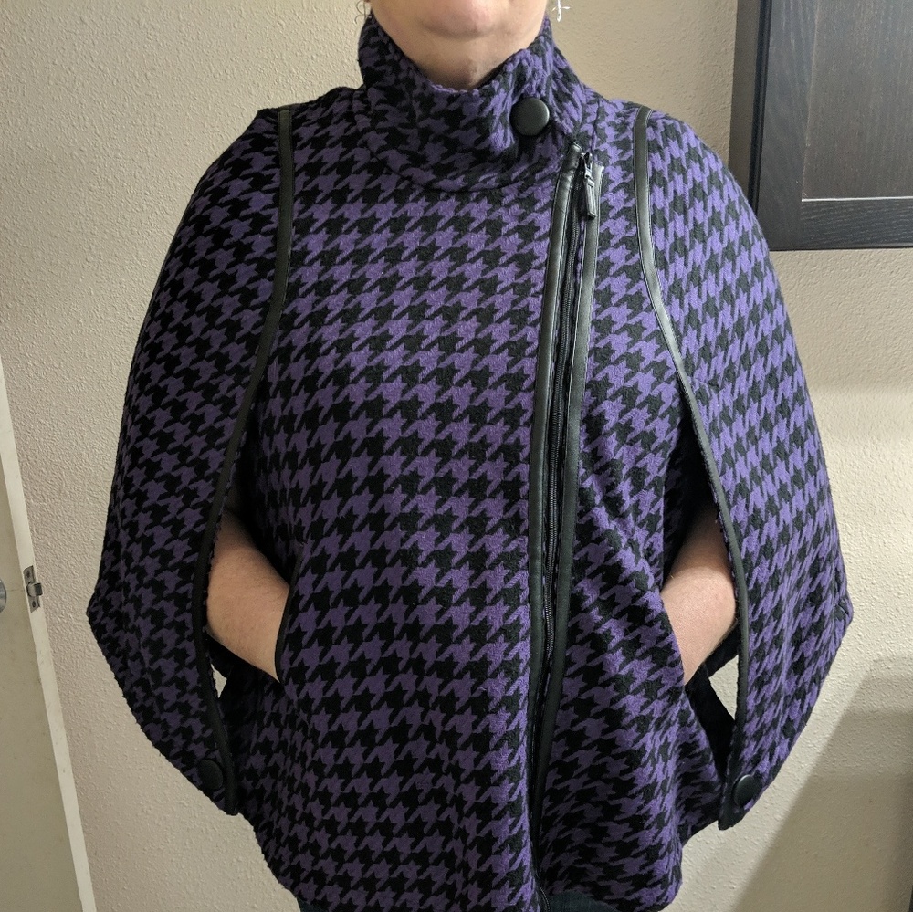 Lane Bryant houndstooth cape jacket coat 14/16